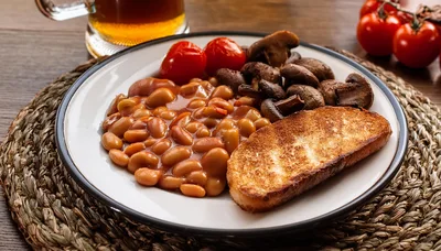 Traditional English Breakfast Plate With Beans And Toast