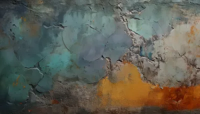 Abstract Oil Painting With Textured Blue And Orange Layers