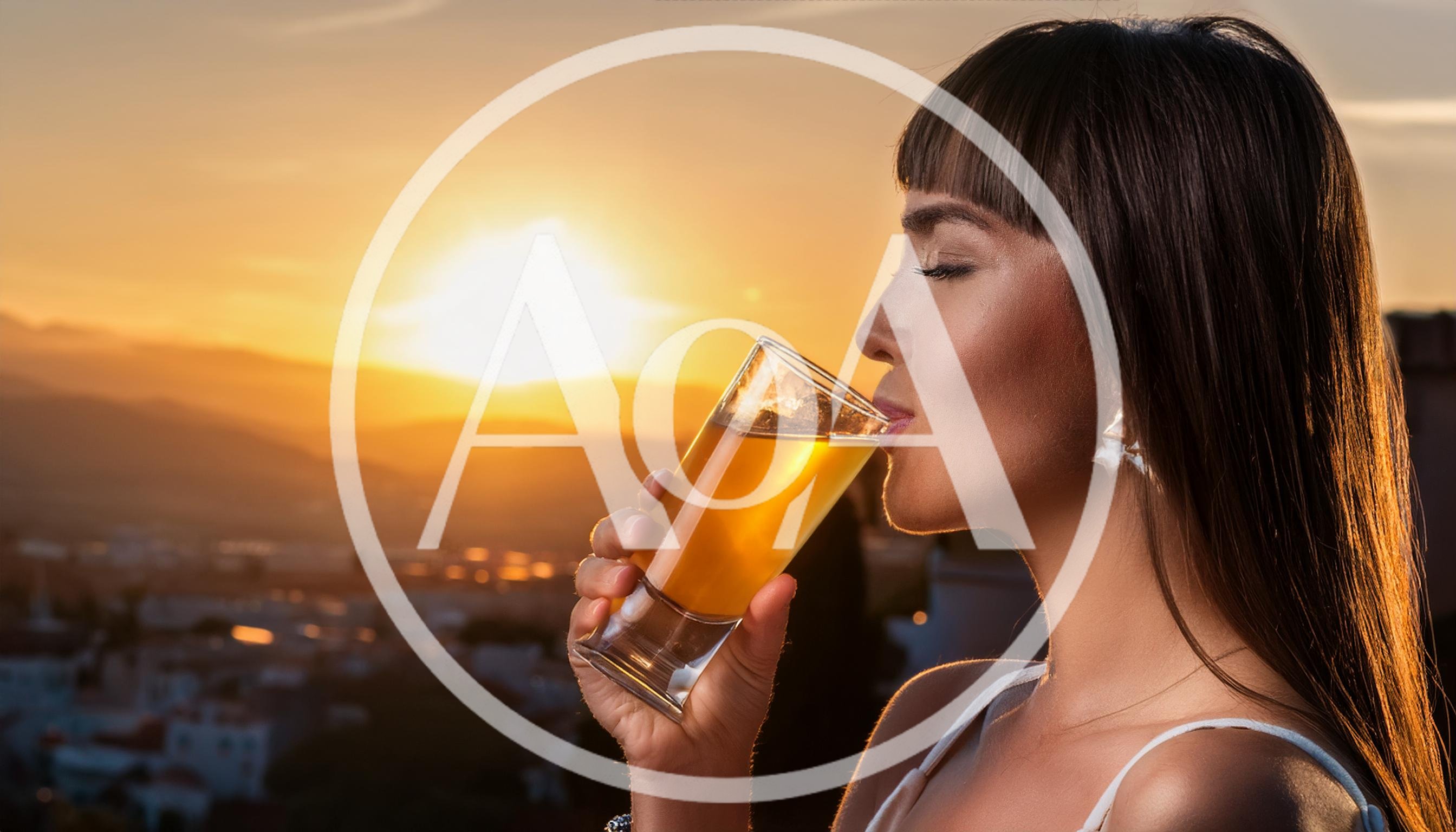 Young Woman Drinking Refreshing Beverage at Sunset
