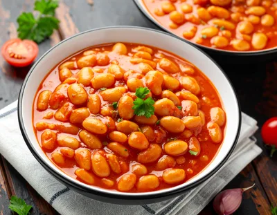 Two Bowls Of Baked Beans In Tomato Sauce