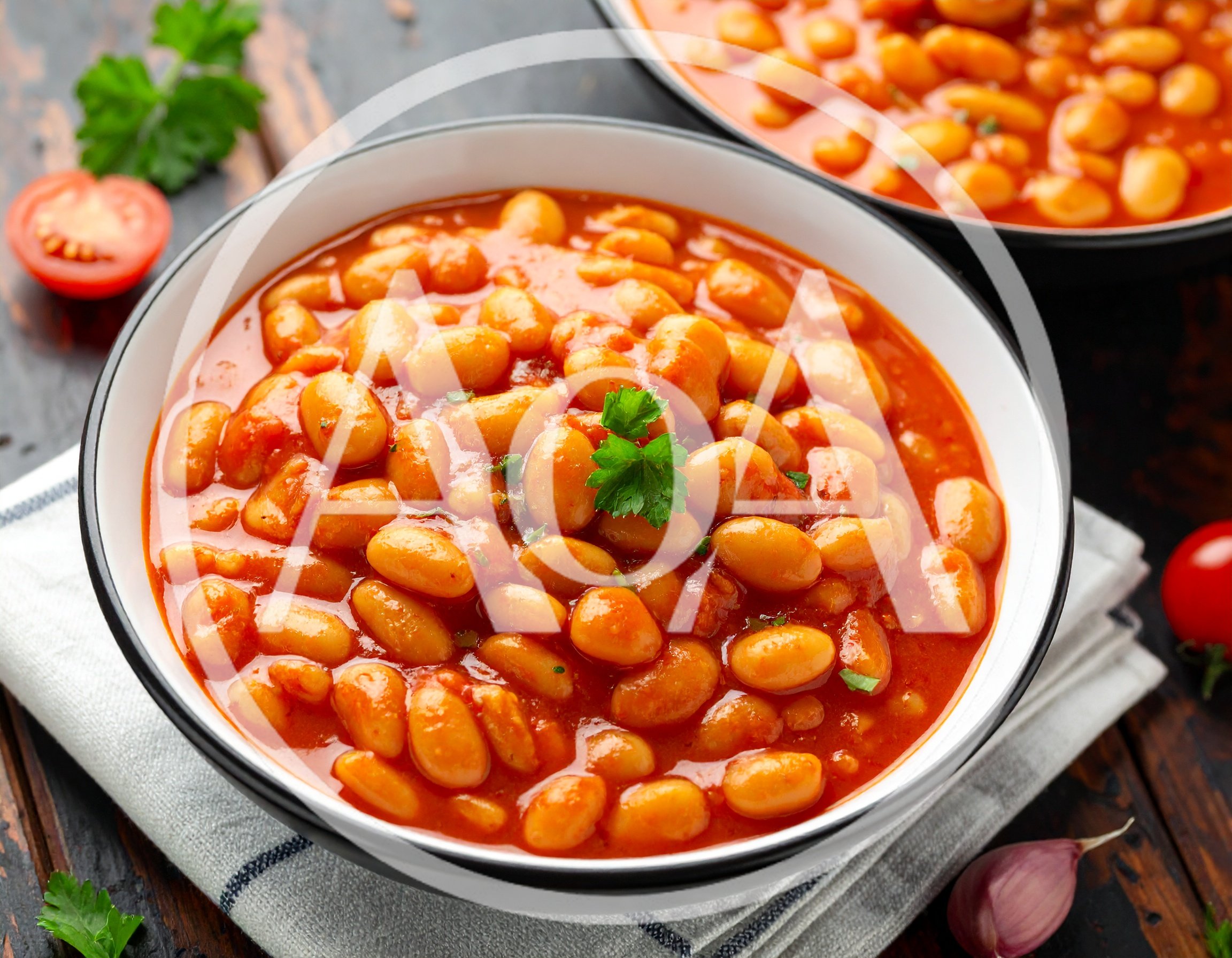 Two Bowls Of Baked Beans In Tomato Sauce
