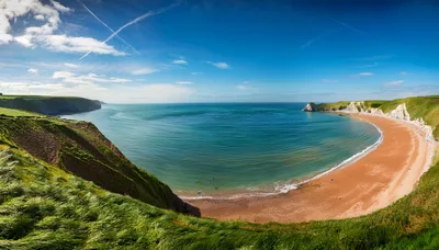 Panoramic View Of Man O War Beach In Dorset
