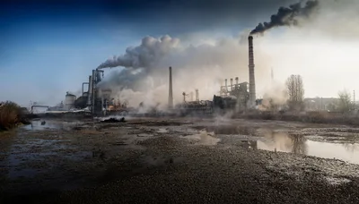 Industrial Factory Complex Emitting Thick Smoke Into Atmosphere