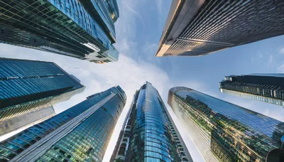 Low Angle View Of Modern Skyscrapers In Singapore