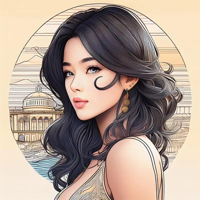 Portrait Of A Beautiful Woman With Wavy Dark Hair