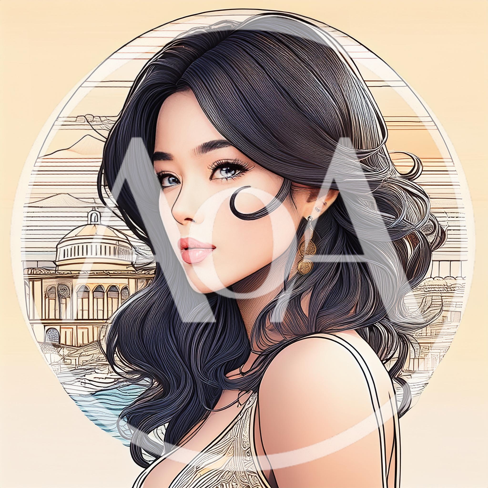 Portrait Of A Beautiful Woman With Wavy Dark Hair