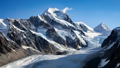 Majestic Snow Covered Mountain Peak And Glacier