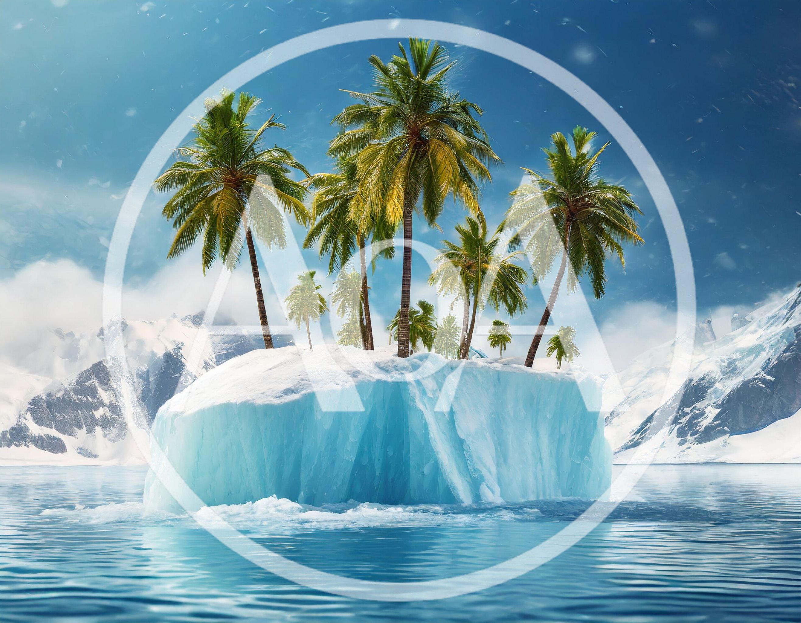 Tropical Palm Trees Growing On A Floating Iceberg