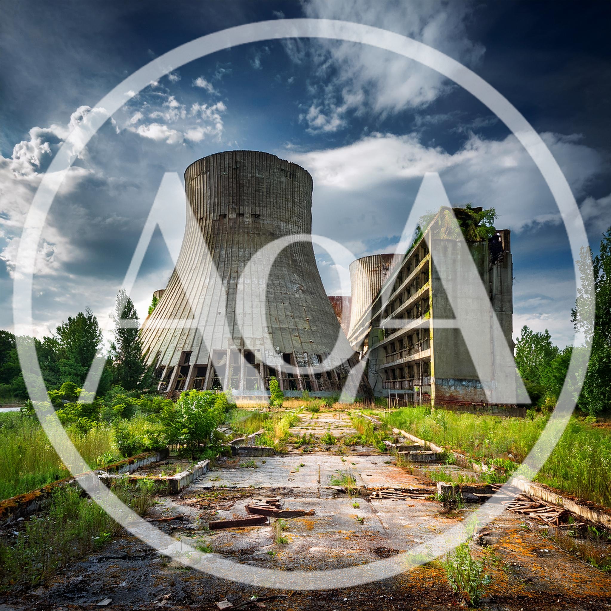Abandoned Cooling Tower And Dilapidated Industrial Building