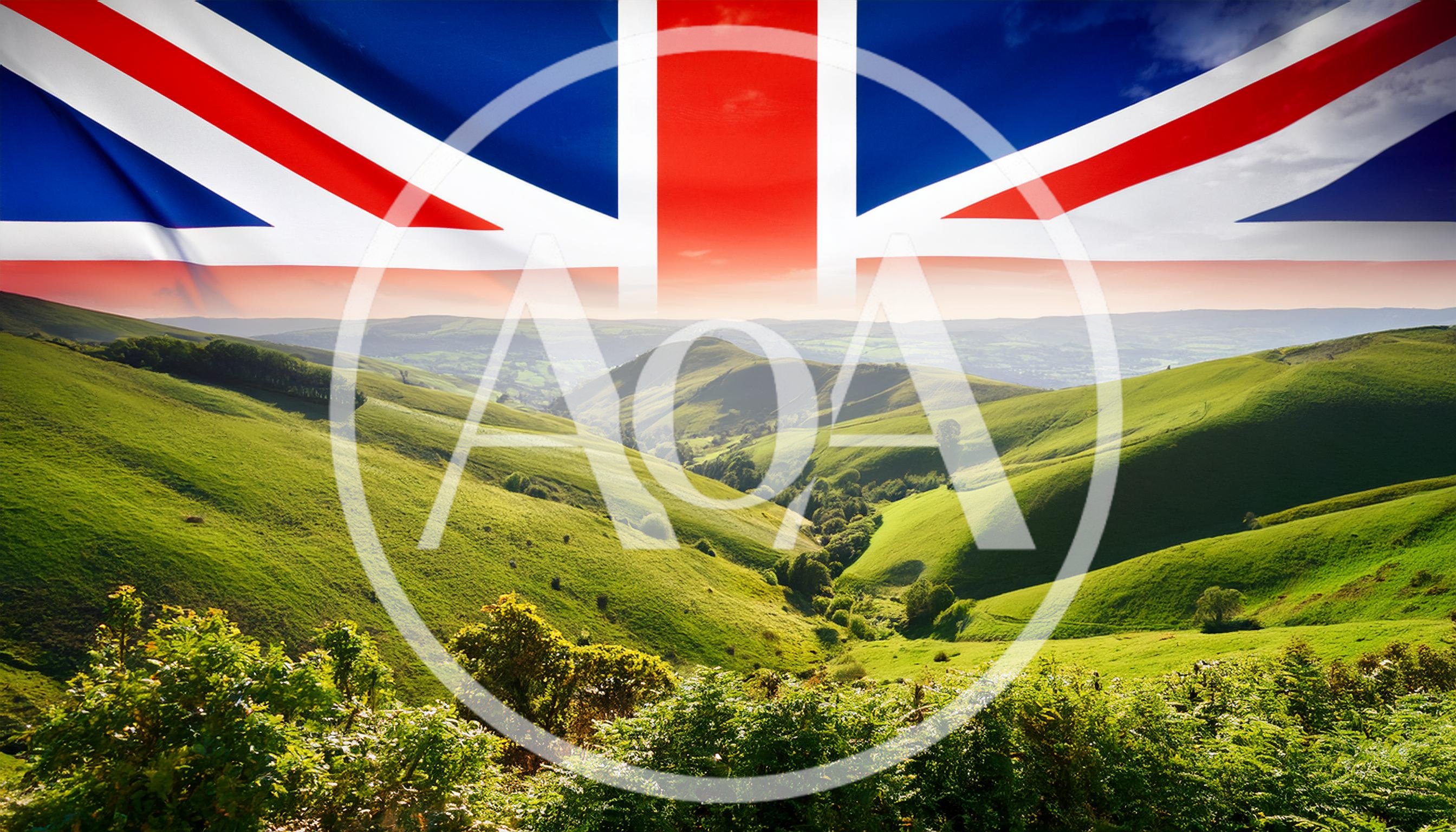 United Kingdom Flag Over Rolling Green Hills