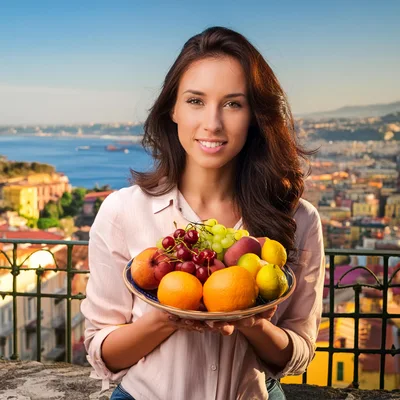 Young Woman Holding A Bowl Of Fresh Fruit