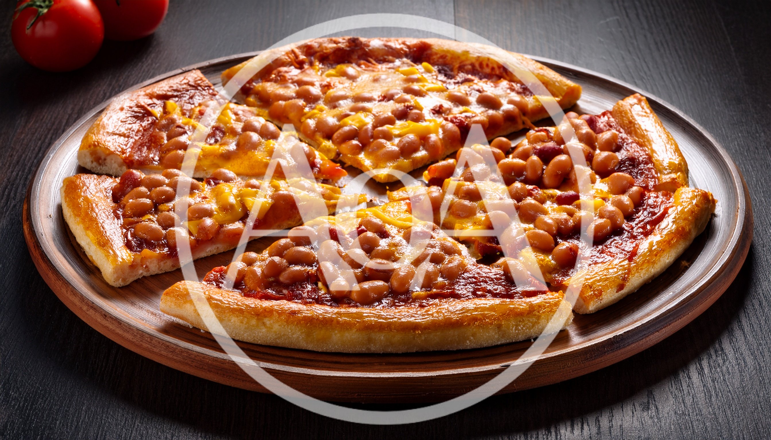 Baked Bean Pizza Slices On A Wooden Platter