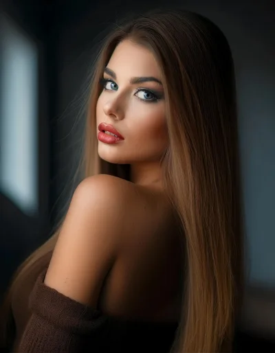 Portrait Of A Beautiful Woman With Long Straight Hair