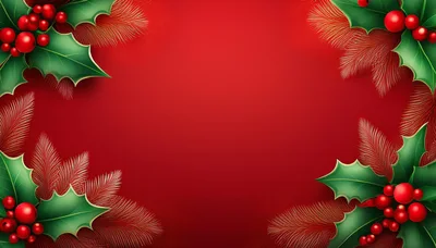 Christmas Holly Berries and Pine Needles Border