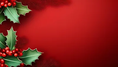 Christmas Holly Berries and Pine Needles Background