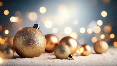 Golden Christmas Ornaments Resting On Snow