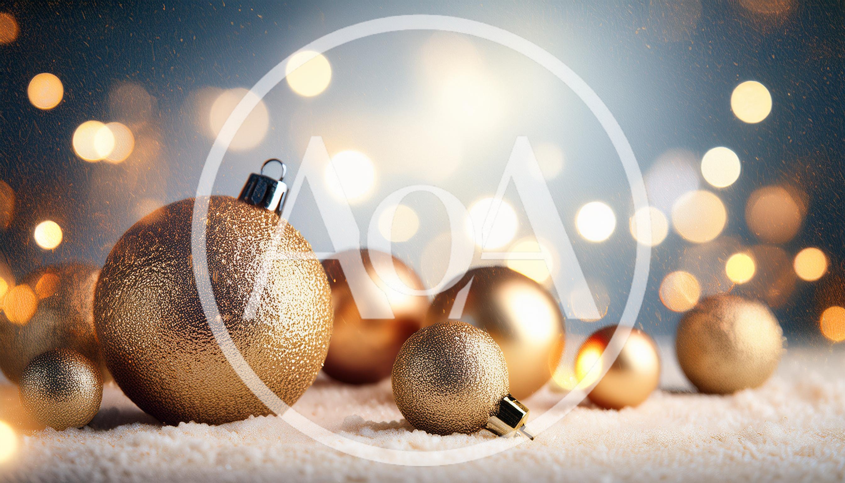 Golden Christmas Ornaments Resting On Snow