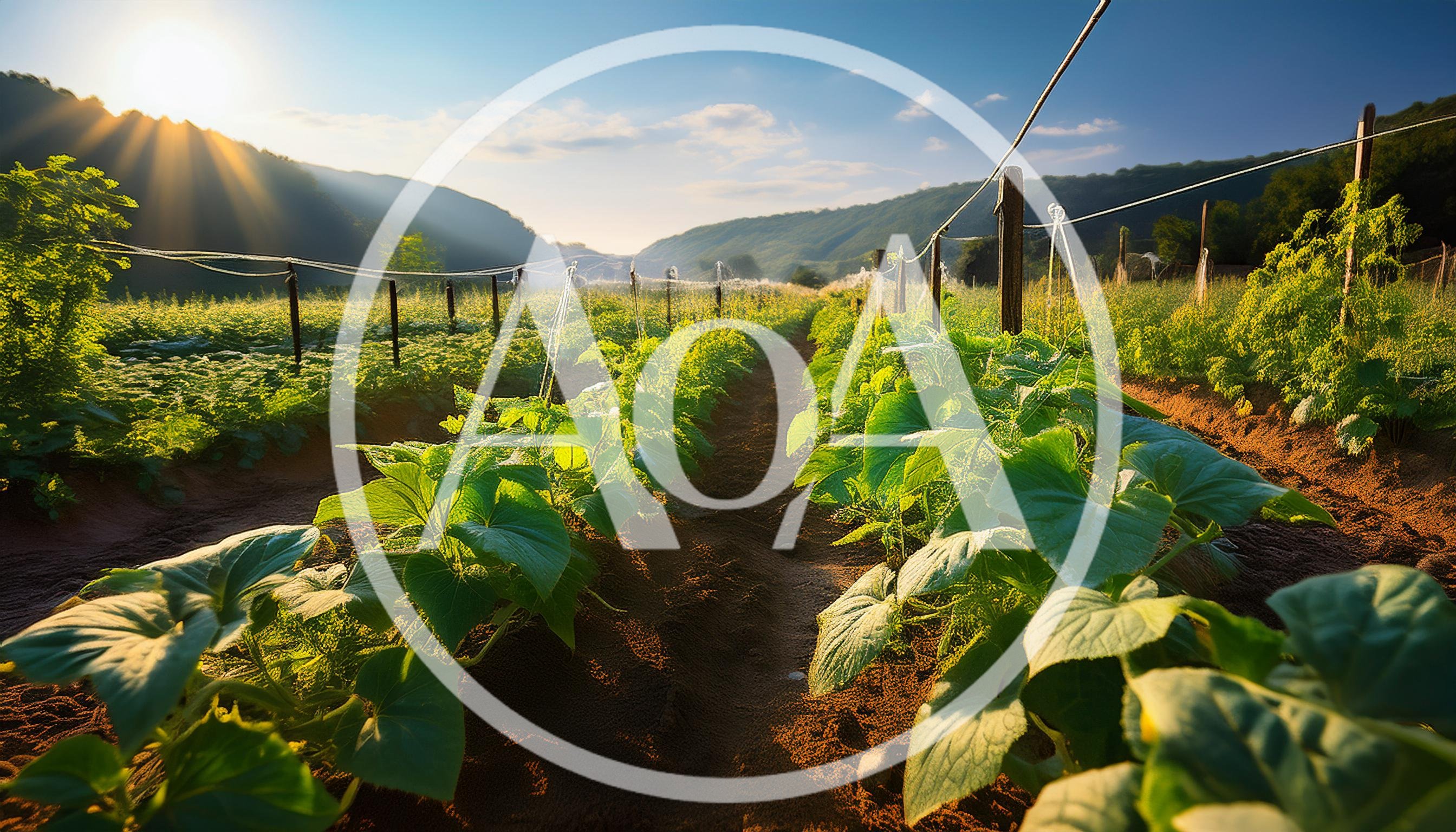 Cucumber Plants Growing In A Sunny Agricultural Field