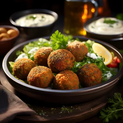 Fresh Falafel Balls Served With Salad And Sauce