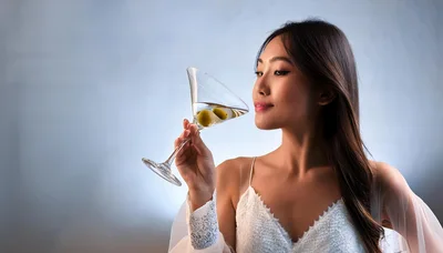 Elegant Asian Woman Holding A Martini Glass