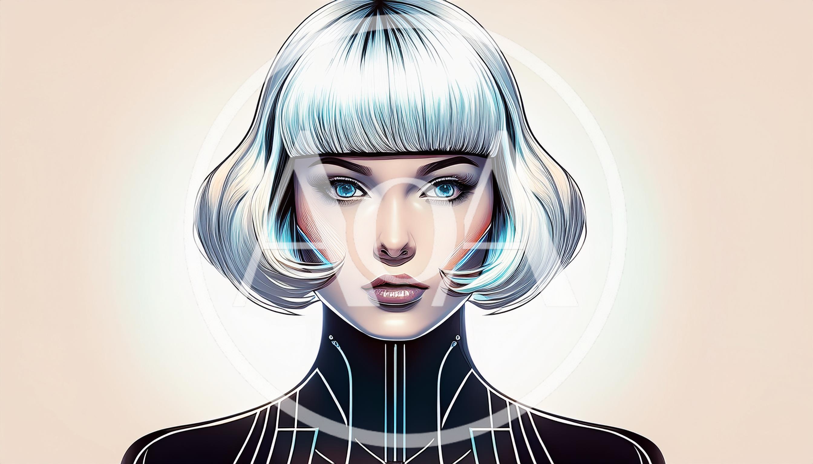 Digital Portrait Of A Futuristic Android Woman