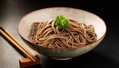 Bowl Of Soba Noodles With Chopsticks