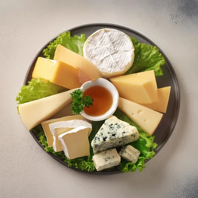 Assorted Cheese Platter With Honey And Lettuce