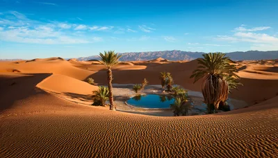 Oasis With Palm Trees In The Sahara Desert