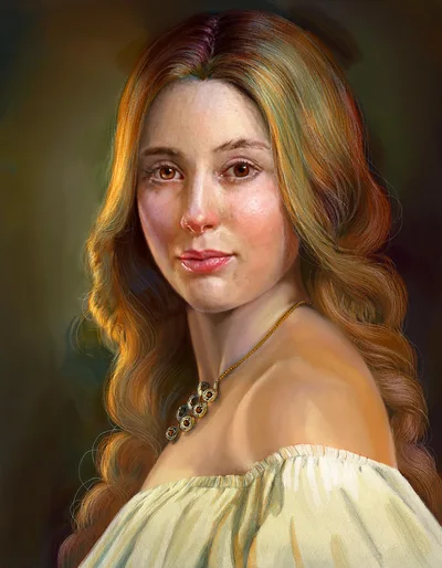 Digital Painting Of A Young Woman With Long Hair