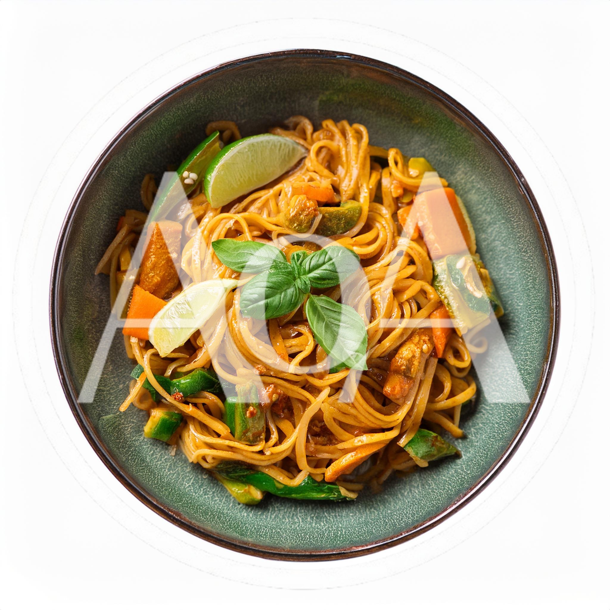 Top Down View Of Pad Thai Noodles In Bowl