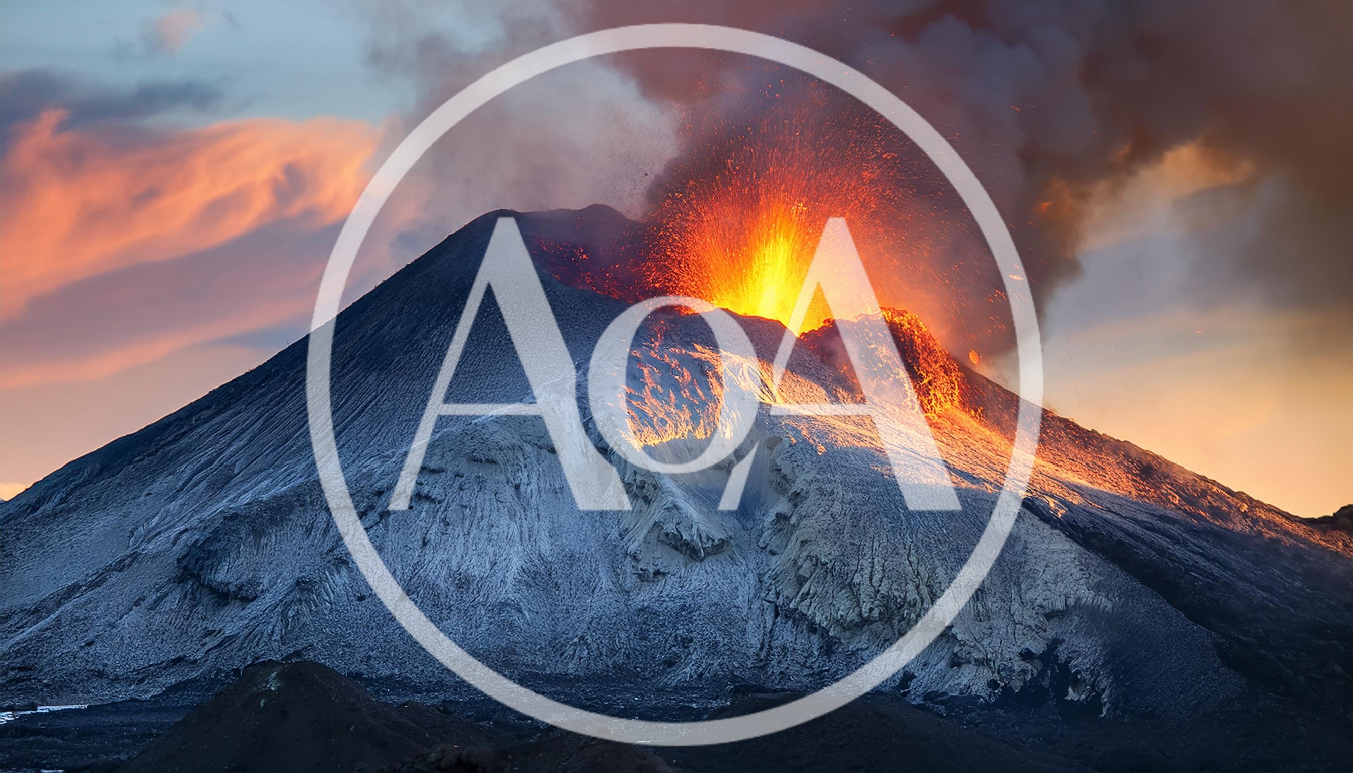 Volcanic Eruption With Glowing Lava And Ash Plume