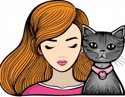 Pop Art Illustration Of A Woman And Her Cat