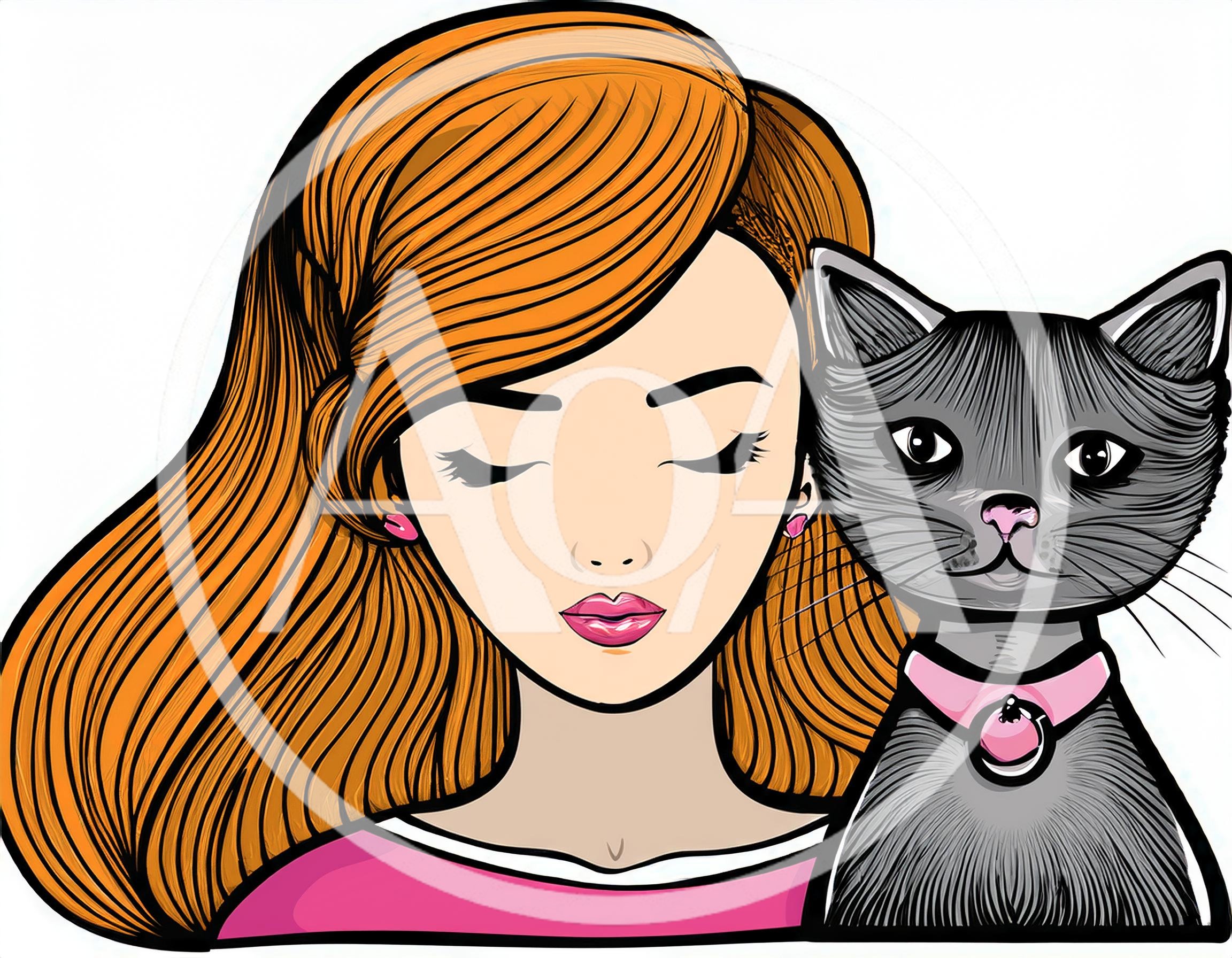 Pop Art Illustration Of A Woman And Her Cat