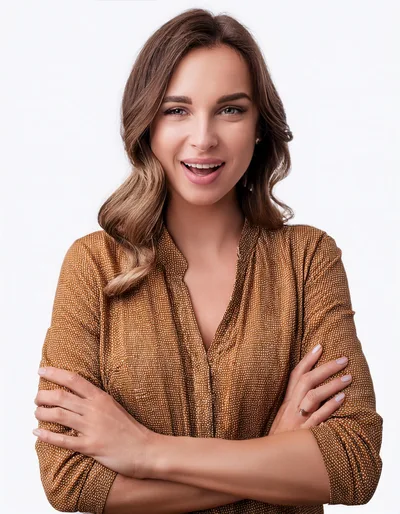 Smiling Woman With Crossed Arms Looking At Camera