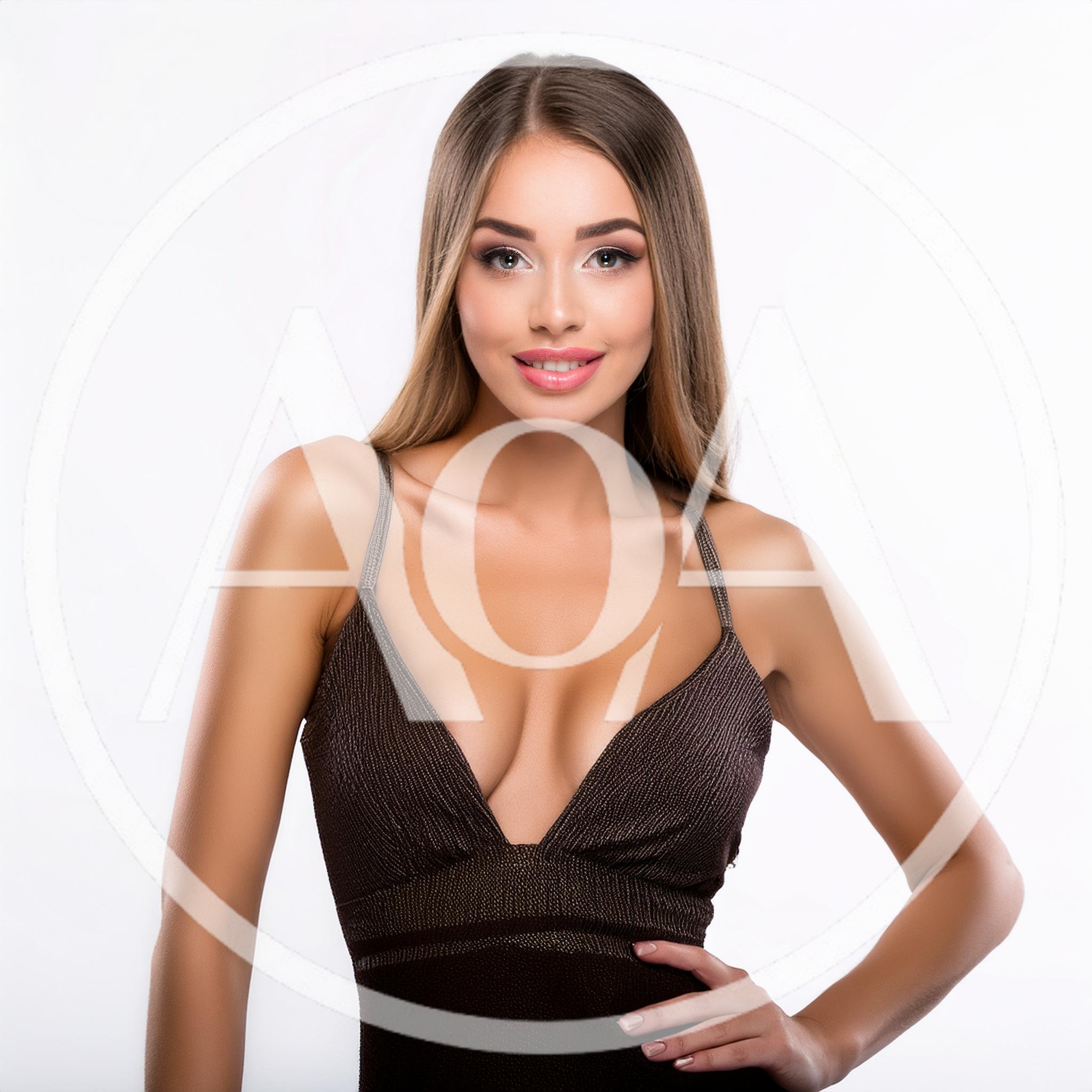 Portrait of a Beautiful Young Woman in a Dark Dress