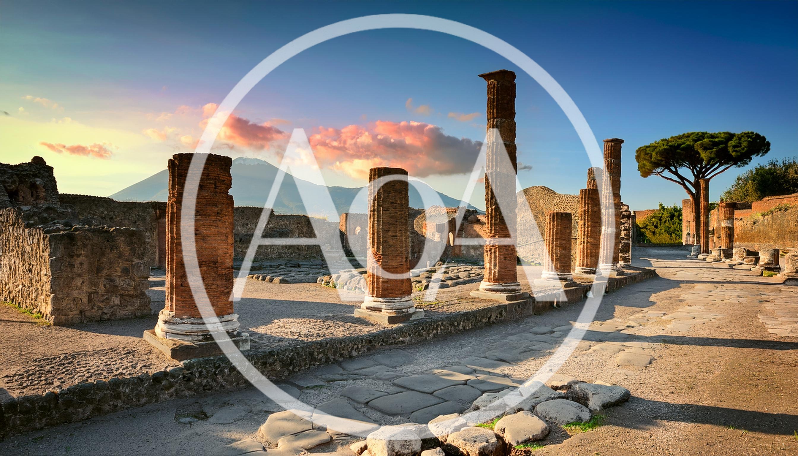 Ancient Roman Ruins Of Pompeii With Mount Vesuvius