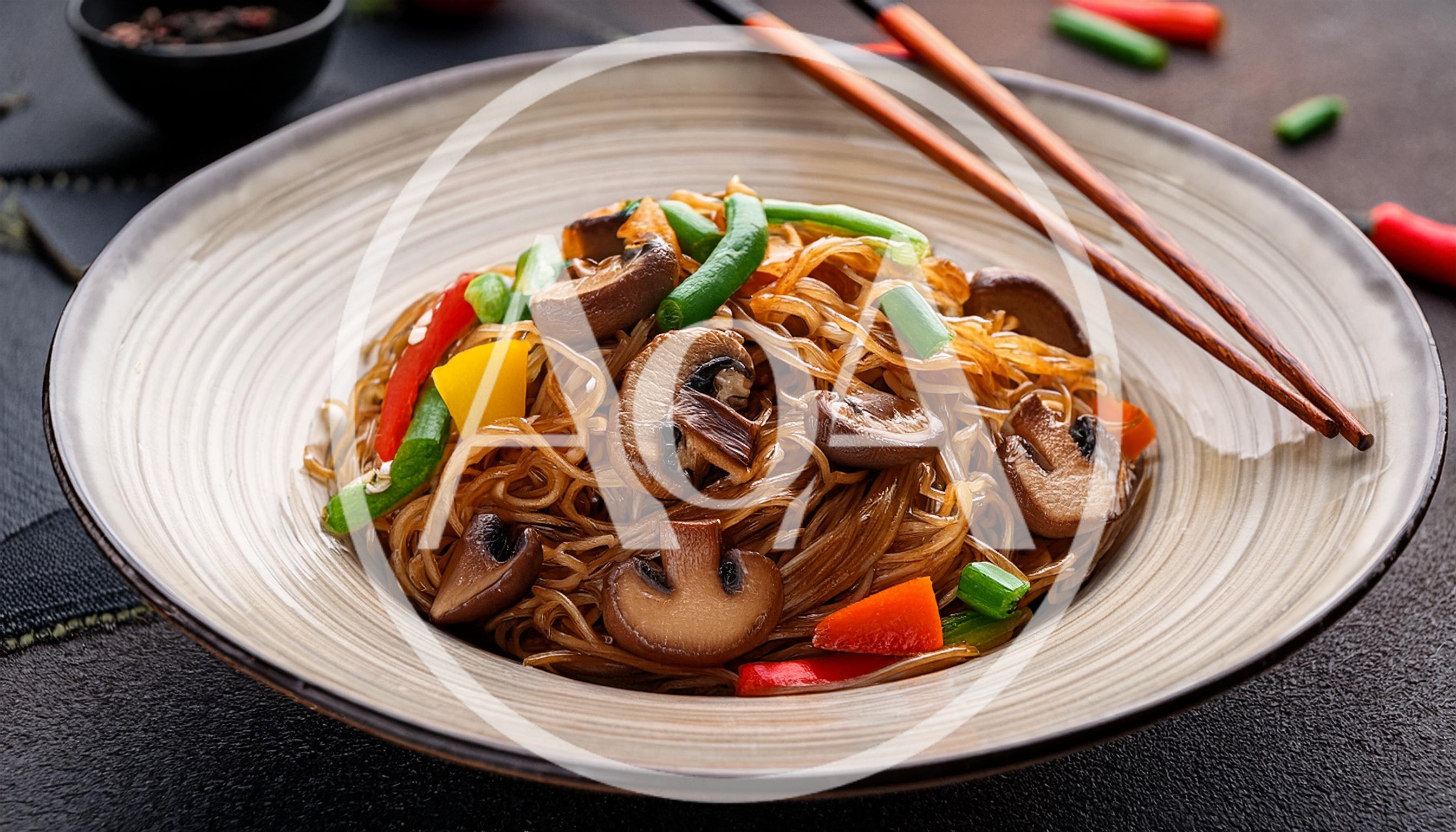 Stir Fried Glass Noodles With Vegetables And Mushrooms