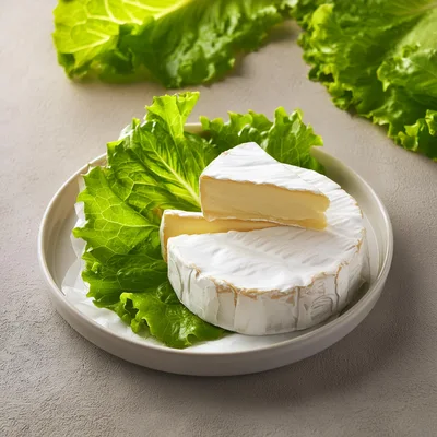 Wheel Of Brie Cheese With A Slice On A Plate