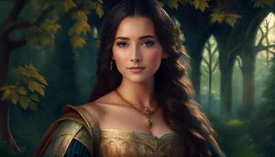 Portrait Of A Beautiful Noblewoman In Fantasy Forest