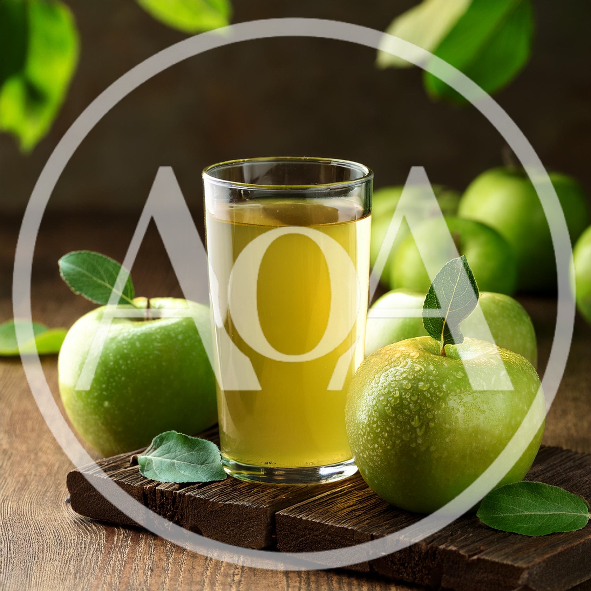 Glass Of Fresh Green Apple Juice On Wooden Board