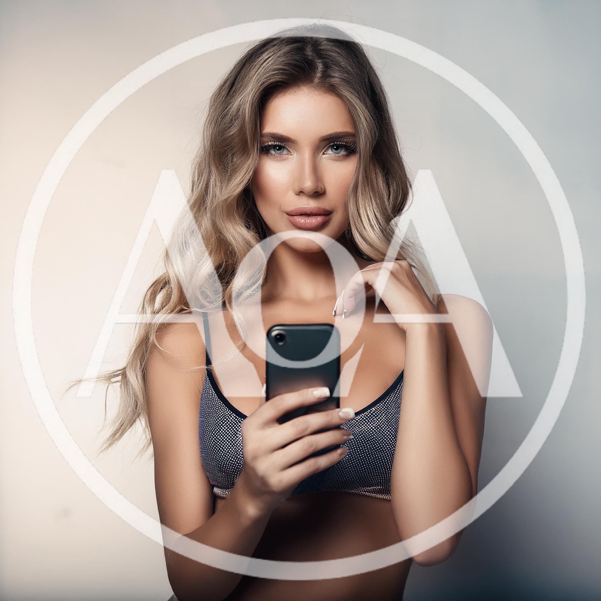 Beautiful Blonde Woman Holding A Smartphone