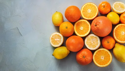 Assorted Citrus Fruits on Textured Gray Background