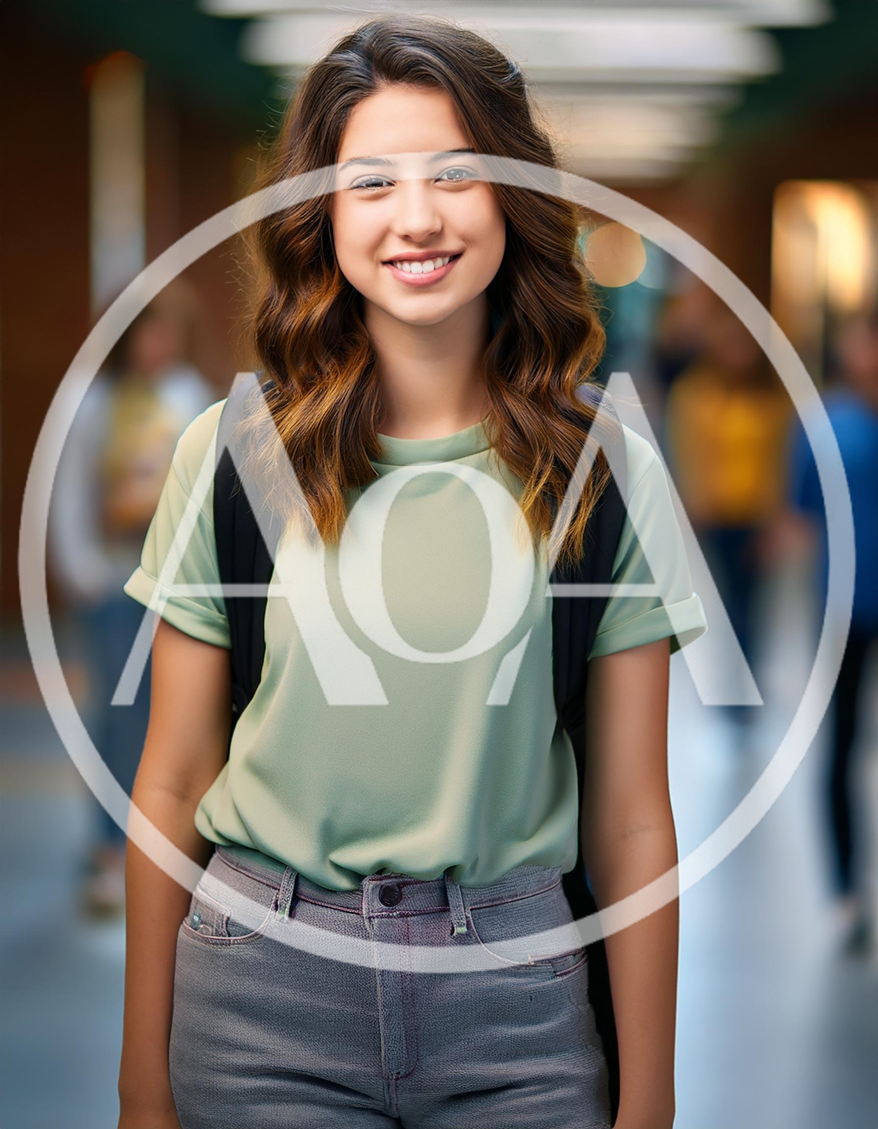 Smiling Female Student Standing In School Hallway