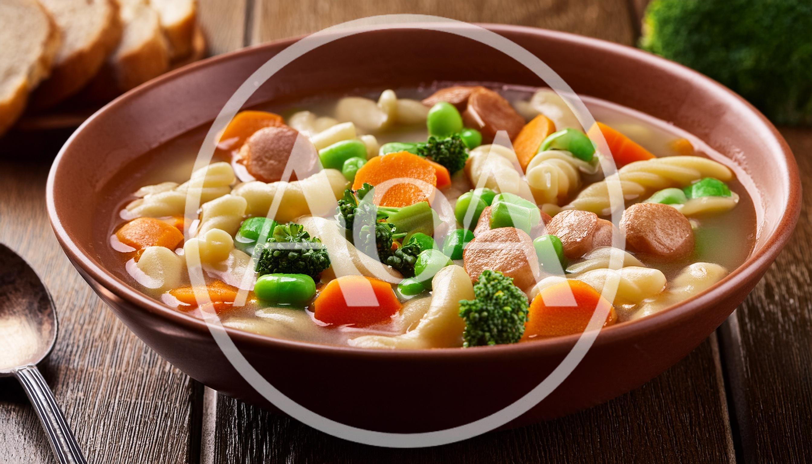 Bowl Of Hearty Vegetable And Sausage Pasta Soup