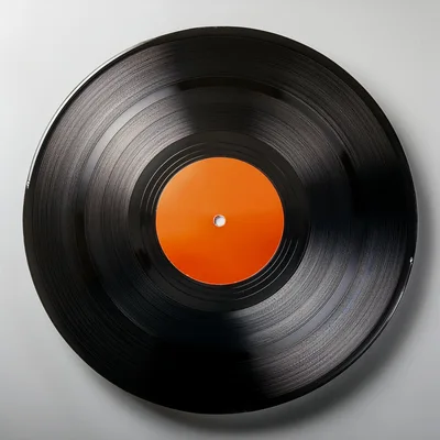 Black Vinyl Record With Blank Orange Center Label