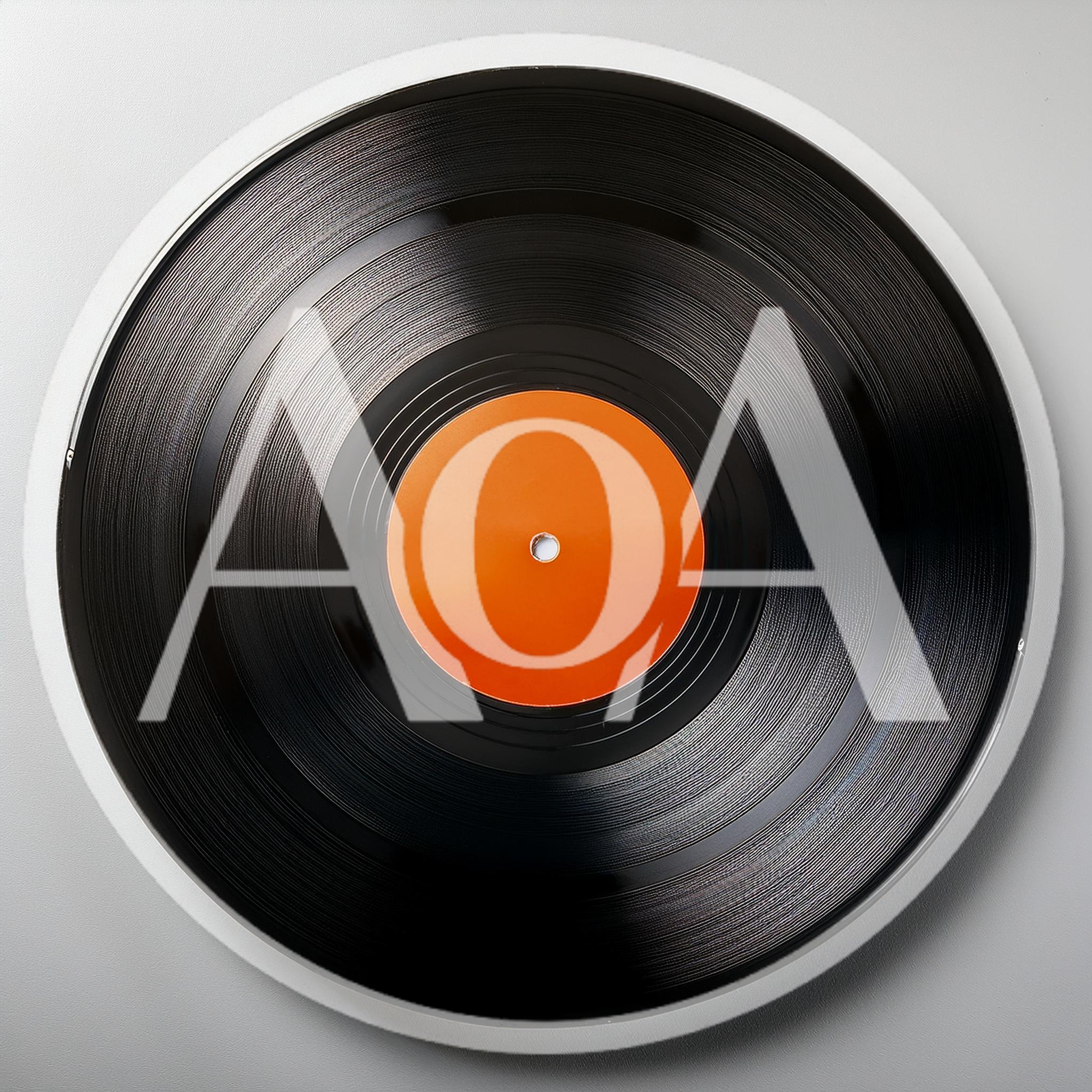 Black Vinyl Record With Blank Orange Center Label