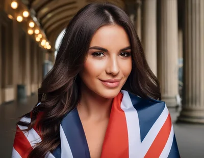 Young Woman Draped In A British Flag