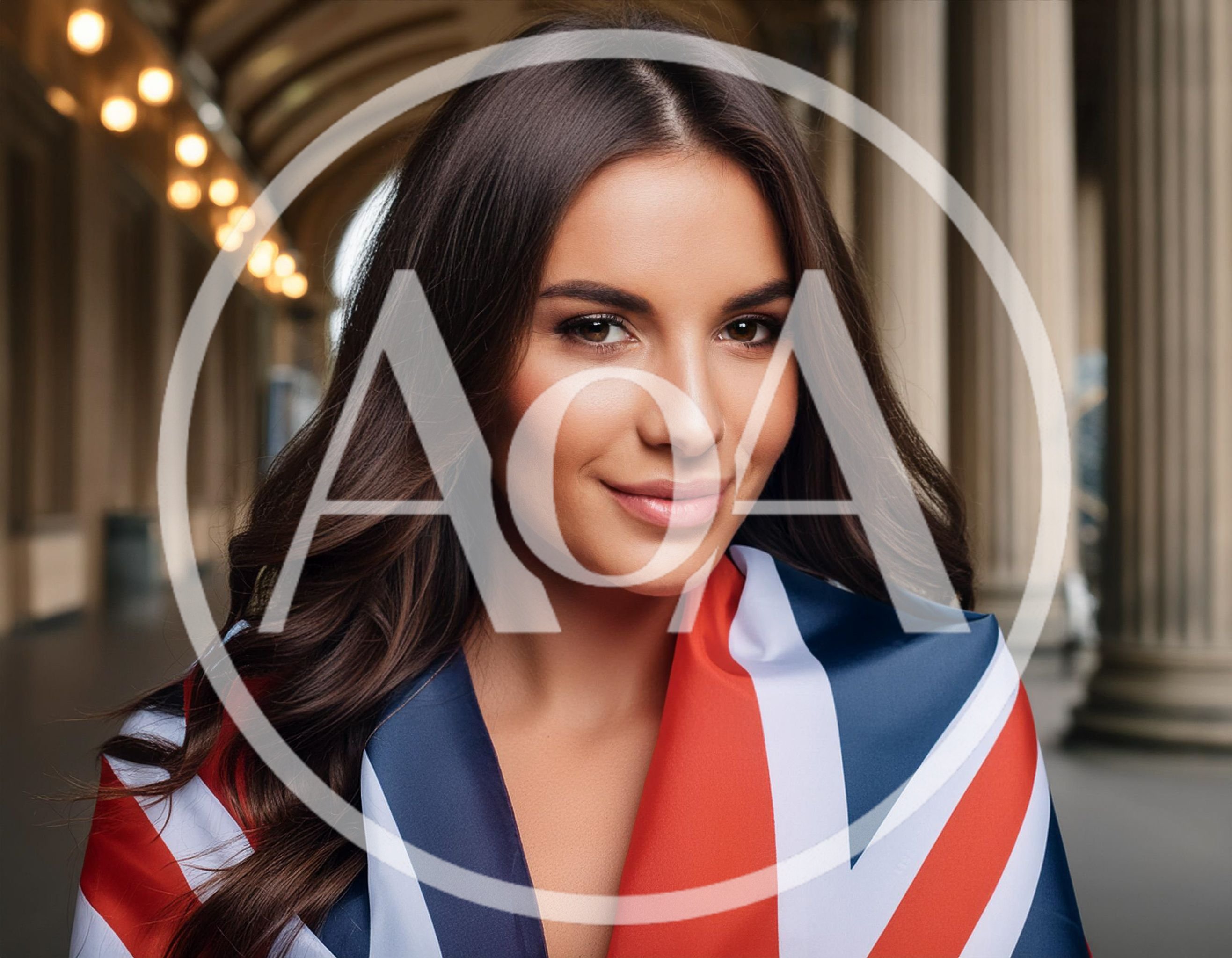 Young Woman Draped In A British Flag