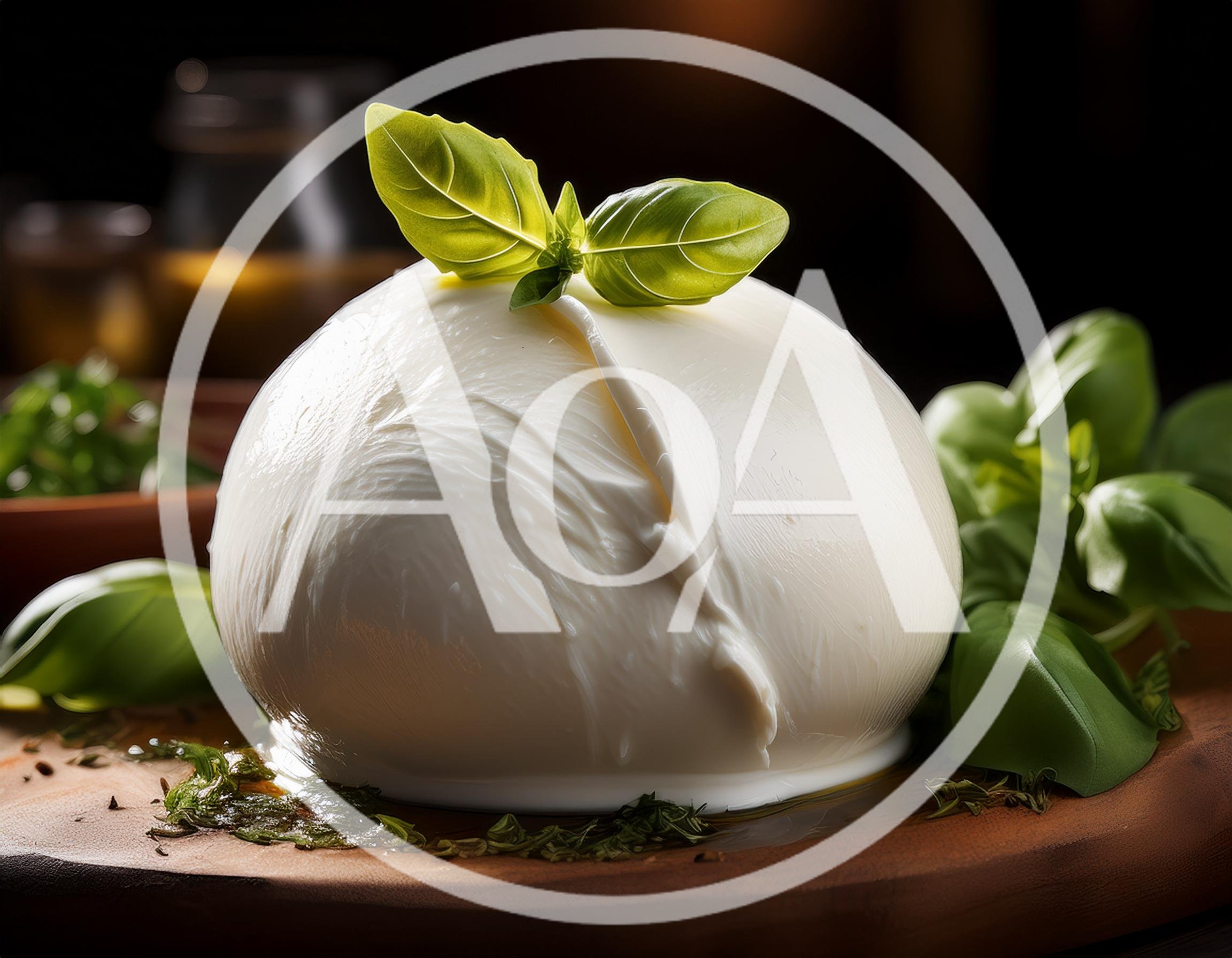 Fresh Burrata Cheese Ball With Basil Leaves