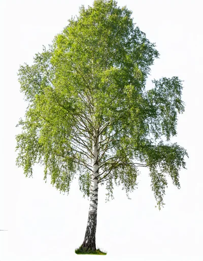 Single Mature Silver Birch Tree Isolated On White